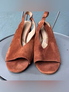 Madewell Rust Brown Suede Slingback Peep-Toe Sandals size 8